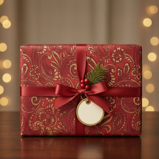Papier Cadeau Romantique Rouge Bold Damask Paisley Bold Floral