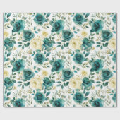Papier Cadeau Romantique Turquoise Green Cream Rose Floral (Plat)