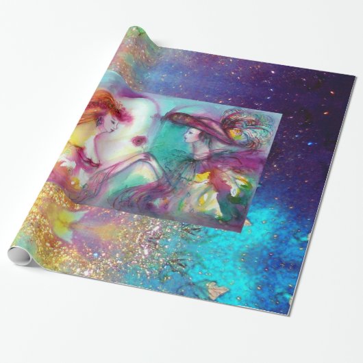 PAPIER CADEAU ROMEO ET JULIET / PARKES BLEUS D'OR (Déroulé)