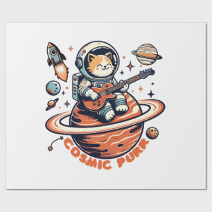 Papier Cadeau Ronron cosmique - Chat guitariste astro