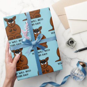 Papier Cadeau Roo Ce Jour, Drôle Caricature Kangaroo En Colère