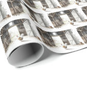 Papier Cadeau Rooster d'aquarelle dans une grange (Coin rond)