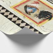 Papier Cadeau Rooster rustique Aquarelle Arlequin bois Découpage (Coin)