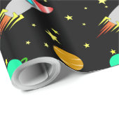 Papier Cadeau Roquettes, Astéroïdes et planètes dans l'espace (Coin rond)