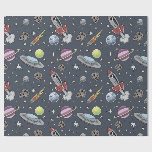 Papier Cadeau Roquettes rétro (Plat)