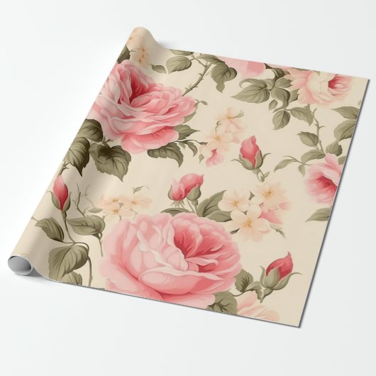 Papier Cadeau Rose anglais Vintage (Déroulé)