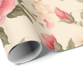 Papier Cadeau Rose anglais Vintage (Coin rond)