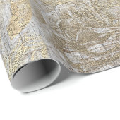 Papier Cadeau Rose Argent Gris Floral Bois Foxier Or Rustique (Coin rond)