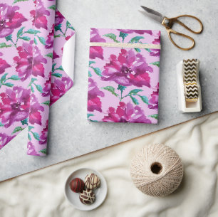 Papier Cadeau Rose artistique rose violet aquarelle