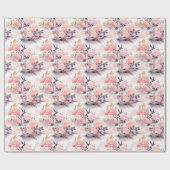 Papier Cadeau Rose asiatique Maison Fleurie (Plat)