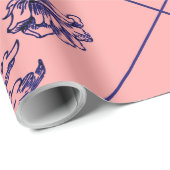 Papier Cadeau Rose avec fleur bleue (Coin rond)