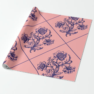 Papier Cadeau Rose avec fleur bleue