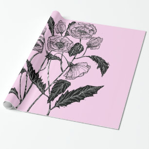 Papier cadeau rose avec pavot - Vos couleurs