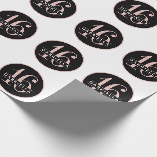Papier Cadeau Rose Black Custom Sweet 16ème Ado Anniversaire (Coin)