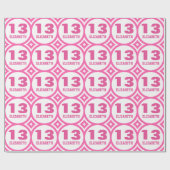 Papier Cadeau Rose Blanc 13ème ADO Anniversaire Nom personnalisé (Plat)