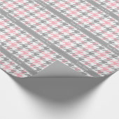 Papier Cadeau Rose Blanc Dk Gris Houndstooth Nom Monogramme (Coin)