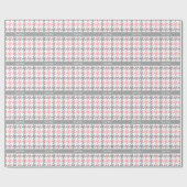 Papier Cadeau Rose Blanc Dk Gris Houndstooth Nom Monogramme (Plat)