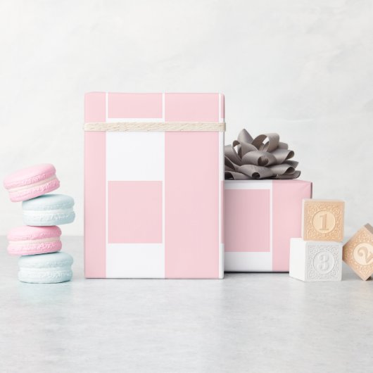 Papier Cadeau Rose & Blanc Rayure Carré (Baby Shower)