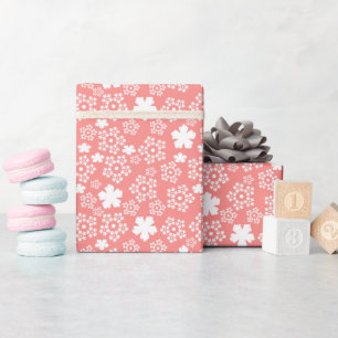 Papier Cadeau Rose & Blanc Star & Snowflake Motif