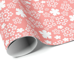 Papier Cadeau Rose & Blanc Star & Snowflake Motif