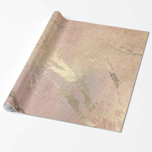 Papier Cadeau Rose Blancs Strokes Skin Gold Marble Spark (Déroulé)