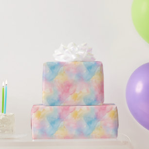 Papier Cadeau Rose Bleu Jaune Anniversaire Abstrait Fantaisiste