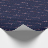 Papier Cadeau Rose bleu marine or manuscrit Nom du script (Coin)
