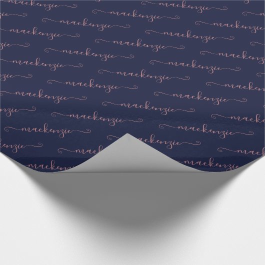 Papier Cadeau Rose bleu marine or manuscrit Nom du script (Coin)