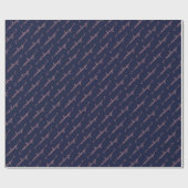 Papier Cadeau Rose bleu marine or manuscrit Nom du script (Plat)