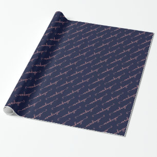 Papier Cadeau Rose bleu marine or manuscrit Nom du script
