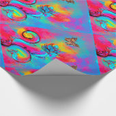 Papier Cadeau ROSE BLEU turquoise FLEURS BLANCHES, BOUTEILLES D' (Coin)