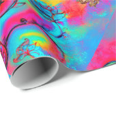 Papier Cadeau ROSE BLEU turquoise FLEURS BLANCHES, BOUTEILLES D' (Coin rond)