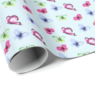 Papier Cadeau Rose Bleu Vert Papillon Baby Shower Anniversaire
