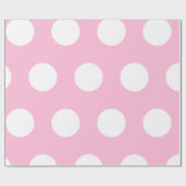 Papier Cadeau Rose Bonbon Blanc Gros Points (Plat)