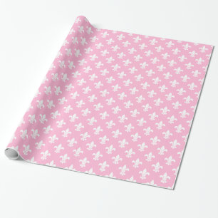 Papier Cadeau Rose Bonbon Motif Fleur de Lis Blanc