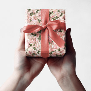 Papier Cadeau Rose Botanique décoratif Blush Pink Gold Glam