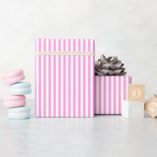 Papier Cadeau Rose Bubblegum et Rayures Blanches