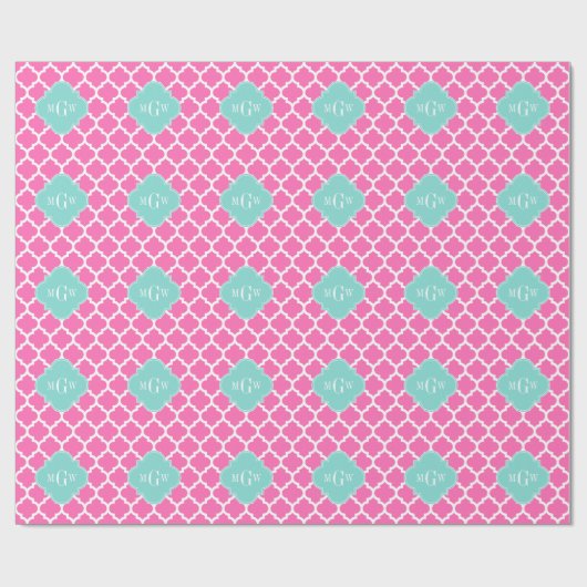 Papier Cadeau Rose Chaud2 Avec Marocain #5 Turquoise 3 Init Mono (Plat)