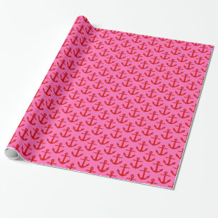 Papier Cadeau Rose chaud #2, Motif Ancres rouges