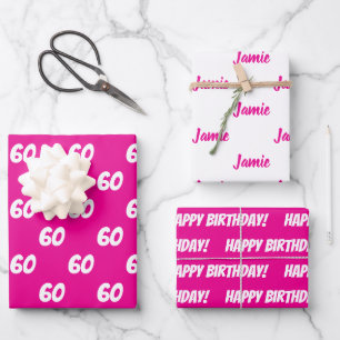 Papier Cadeau Rose Chaud Anniversaire 60 ans Ajout