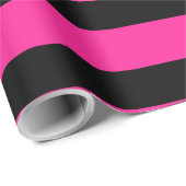 Papier Cadeau Rose Chaud & Rayures de Mode Noir Fête (Coin rond)