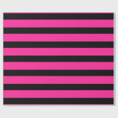 Papier Cadeau Rose Chaud & Rayures de Mode Noir Fête (Plat)