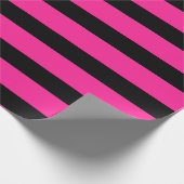 Papier Cadeau Rose Chaud & Rayures de Mode Noir Fête (Coin)
