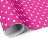 Papier Cadeau Rose Chaude et Petits Points Blancs (Coin rond)