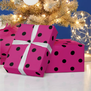 Papier Cadeau Rose Chaude et Points noirs