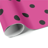Papier Cadeau Rose Chaude et Points noirs (Coin rond)