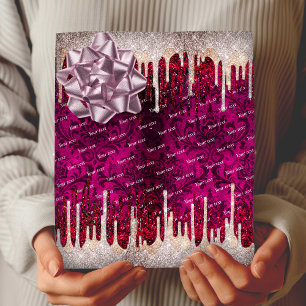 Papier Cadeau Rose chic brun parties scintillant rouge gouttes m