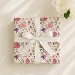 Papier Cadeau rose clair, aquarelle florale élégant événement