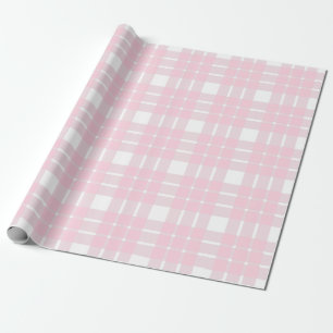 Papier Cadeau Rose clair et blanc plaid Grand Motif 