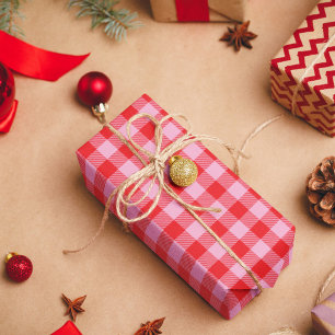 Papier Cadeau Rose Clair et Carreaux de Buffalo Rouge Clair